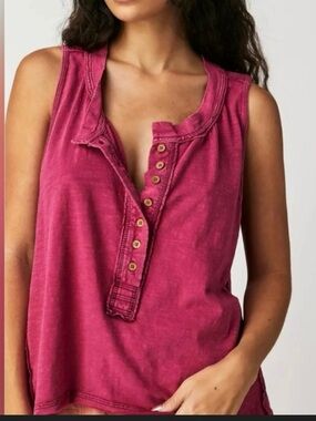 Free People We The Free Josie Henley Tank Top in Dark Rhubarb Size Medium
